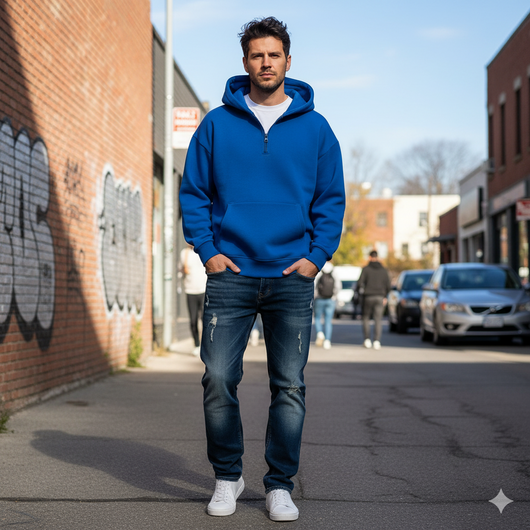 Men’s Drop Shoulder Casual Half Zip Hoodie