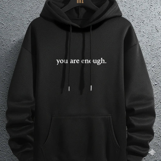 Men’s Letter Print Graphic Hoodie with Pocket & Drawstring