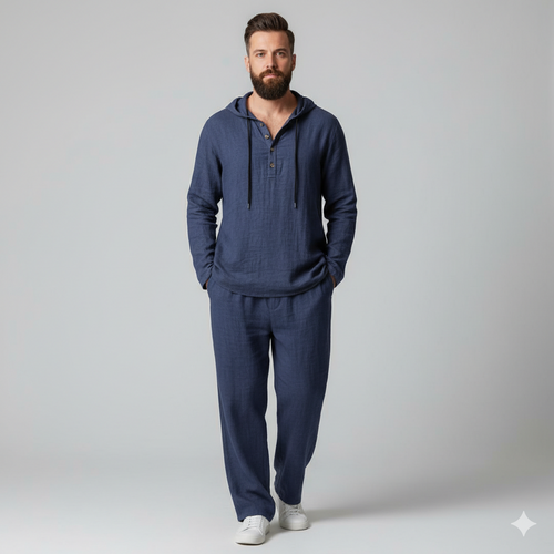 Men’s Casual Linen Hooded Two-Piece Set