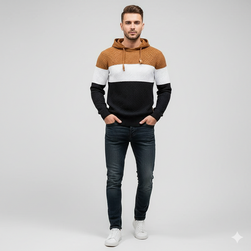 Men’s Tricolor Hooded Pullover Sweatshirt