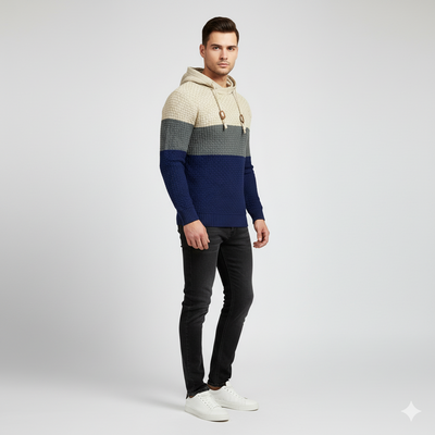 Men’s Tricolor Hooded Pullover Sweatshirt