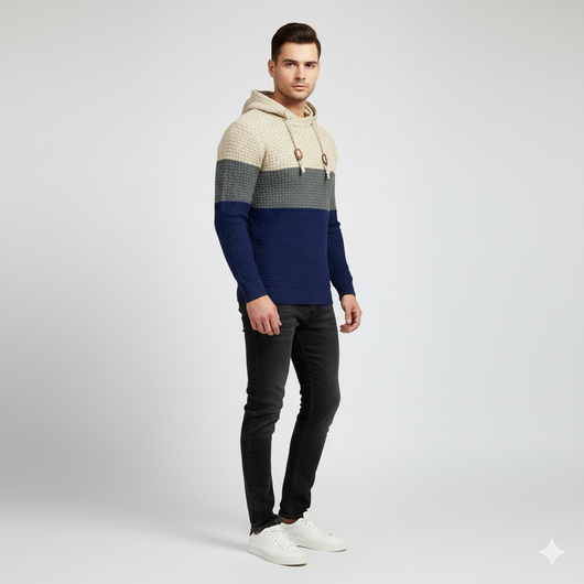 Men’s Tricolor Hooded Pullover Sweatshirt