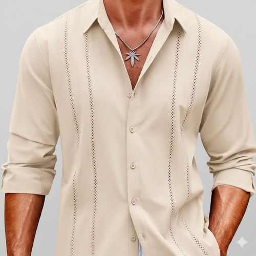 Men’s Cuba Guayabera Embroidered Long Sleeve Casual Shirt