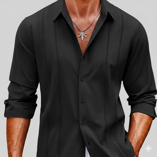 Men’s Cuba Guayabera Embroidered Long Sleeve Casual Shirt