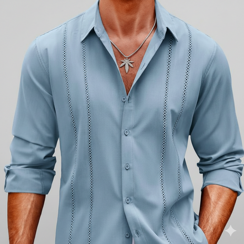 Men’s Cuba Guayabera Embroidered Long Sleeve Casual Shirt