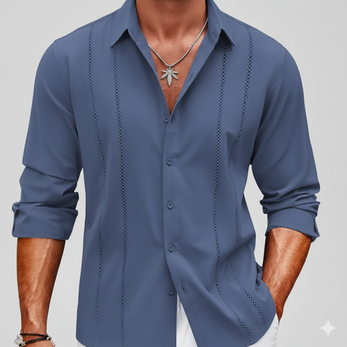 Men’s Cuba Guayabera Embroidered Long Sleeve Casual Shirt