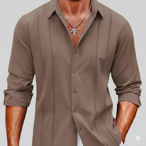 Men’s Cuba Guayabera Embroidered Long Sleeve Casual Shirt