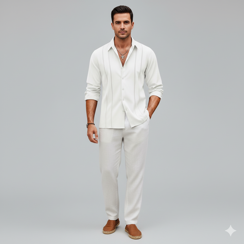 Men’s Cuba Guayabera Embroidered Long Sleeve Casual Shirt