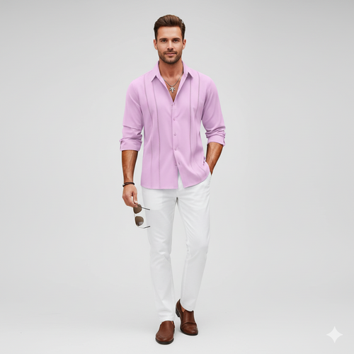 Men’s Cuba Guayabera Embroidered Long Sleeve Casual Shirt