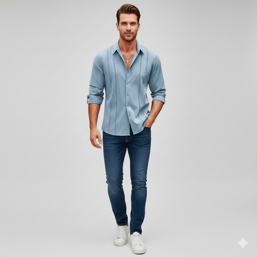 Men’s Cuba Guayabera Embroidered Long Sleeve Casual Shirt