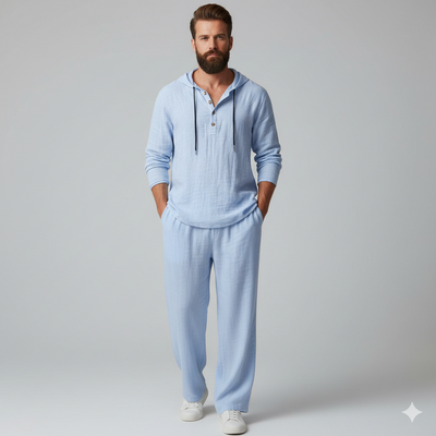 Men’s Casual Linen Hooded Two-Piece Set