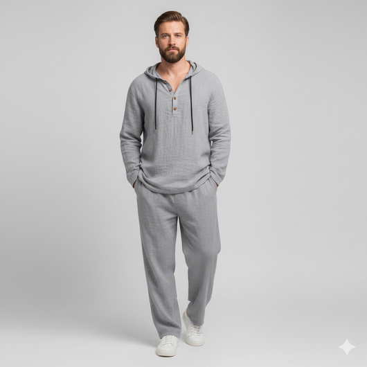 Men’s Casual Linen Hooded Two-Piece Set
