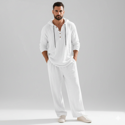 Men’s Casual Linen Hooded Two-Piece Set