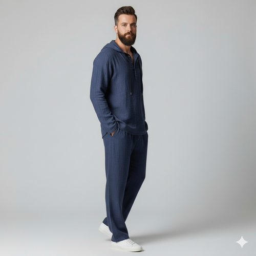 Men’s Casual Linen Hooded Two-Piece Set