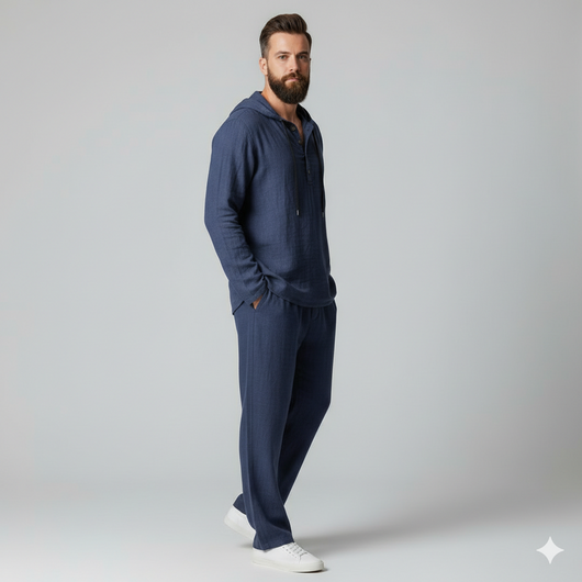 Men’s Casual Linen Hooded Two-Piece Set