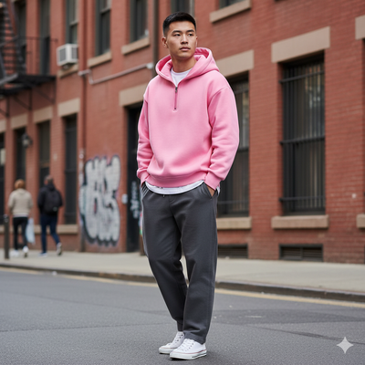 Men’s Drop Shoulder Casual Half Zip Hoodie